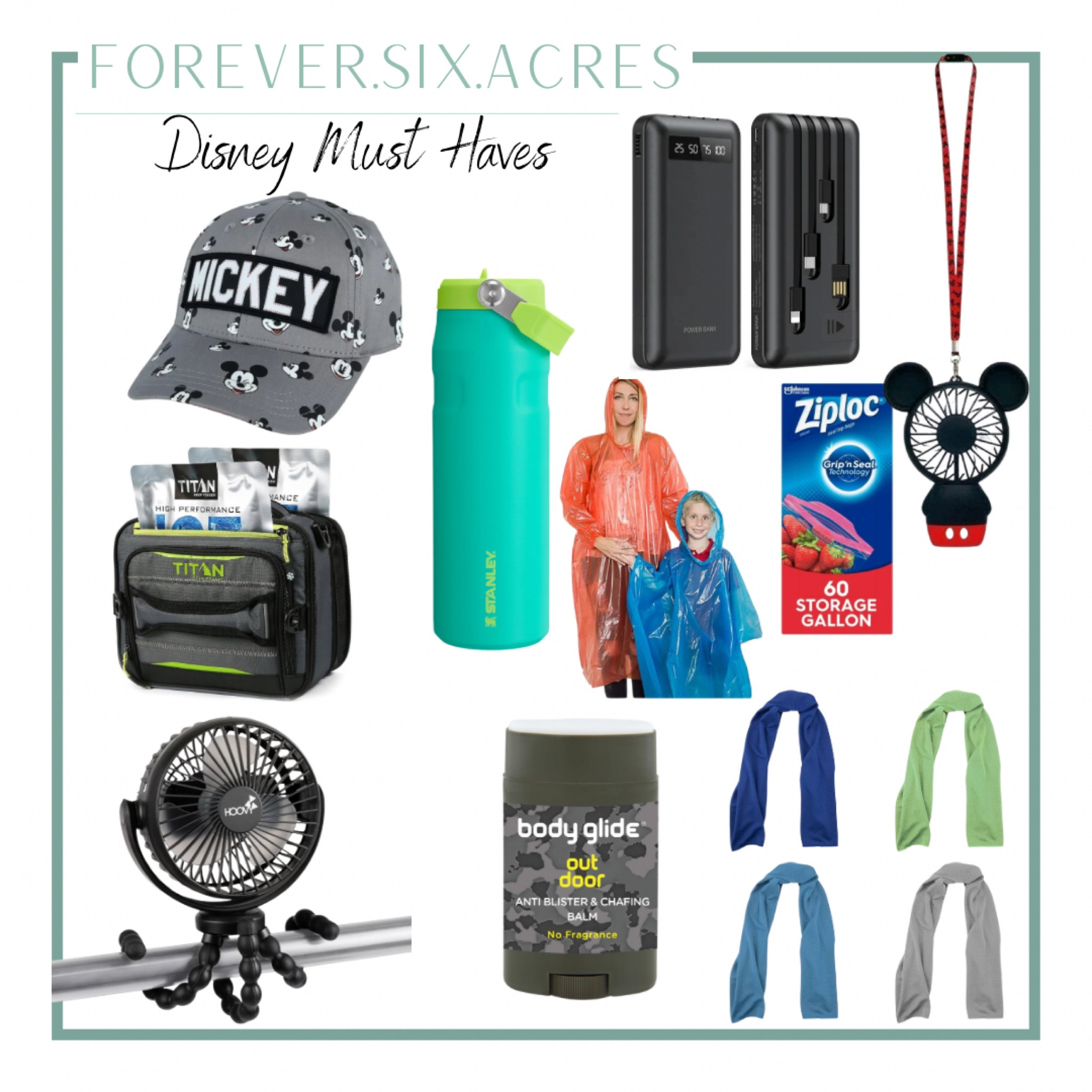 Disney must haves! My favorite of all is the new 360 fan that has three settings and wraps around things so it can go anywhere! For Disney we put it on the stroller and for the pool we wrapped it around the umbrella! 
The cooling towels felt soo good to pour some cold water on and put around my neck and shoulders to cool off in the Florida heat! The boys had mini Mickey fans they could wear around their neck! The Stanley was a great purchase with the handle cause we could out the handle on the stroller handle and it hung there perfectly! 
 The ponchos, body glide and portable charger are a must! And to help save money we went to Walmart to grab some fruit and snacks to pack in ziplock bags In the lunch box so we didn’t go broke on buying snacks at Disney! Hope this helps! 

Disney trip, Disney accessories, theme park, universal studios, vacation, 

#LTKTravel #LTKxWalmart #LTKFamily