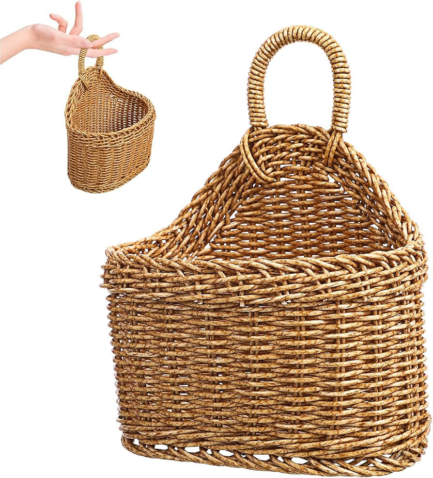 VOSAREA Plastic Hanging Basket, Light Brown Wall Basket for Flowers And Kitchen Organizer, Rustic... | Amazon (US)
