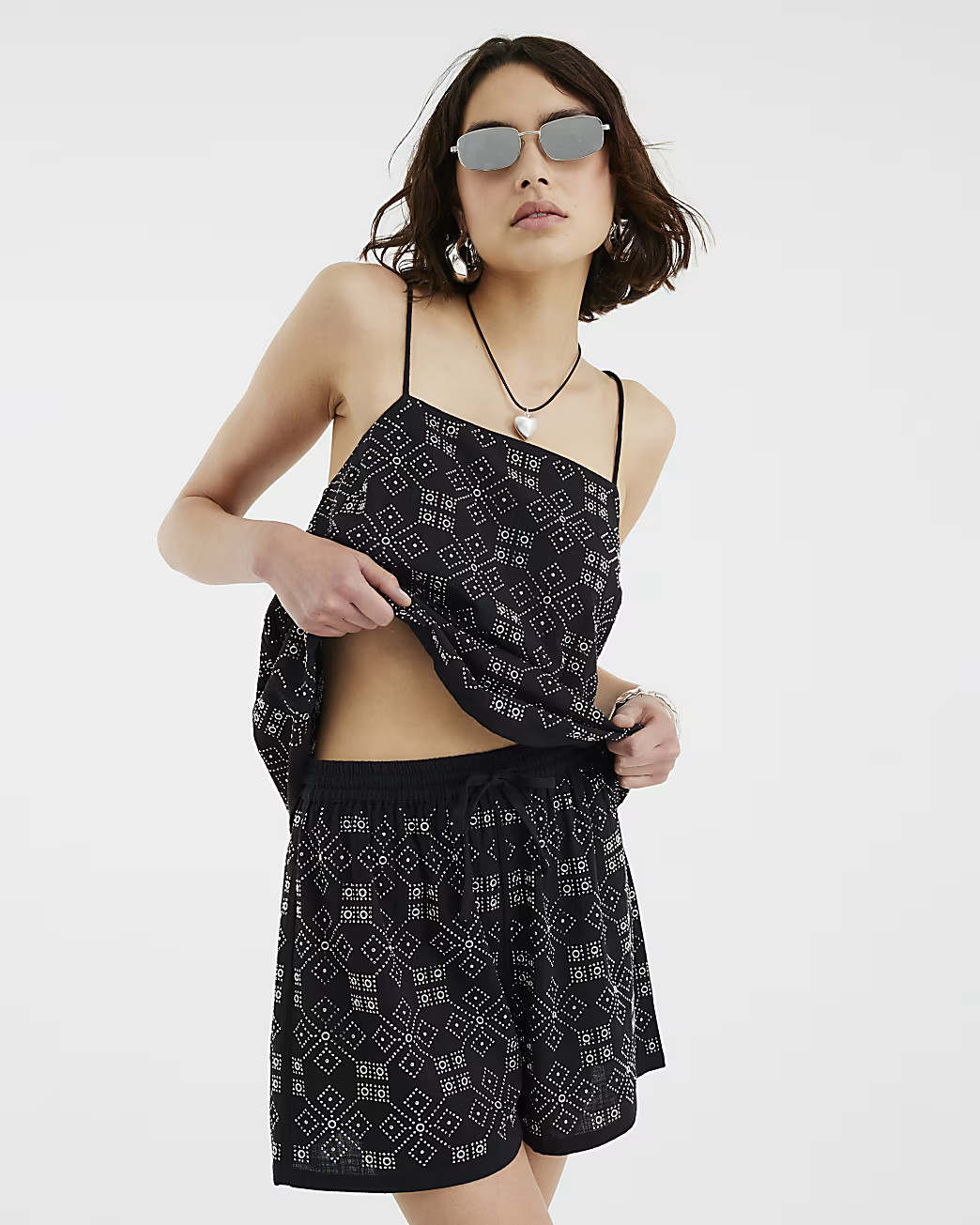 Black Stud Embellished Shorts | River Island UK & IE