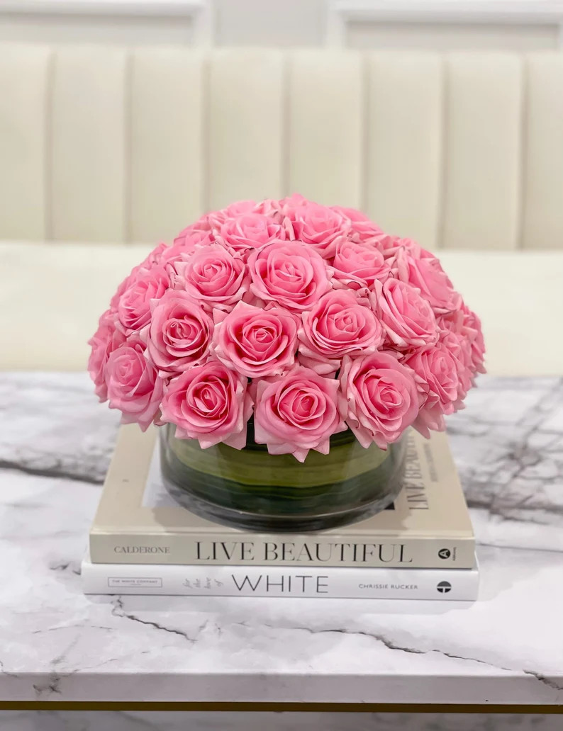 Pink Real Touch Rose Arrangement: French Style Centerpiece | Etsy (Global)