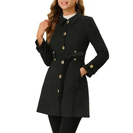 Allegra K Women s Winter Faux Suede Button Front Tie Belt Waist Long Trench Coat | Walmart (US)