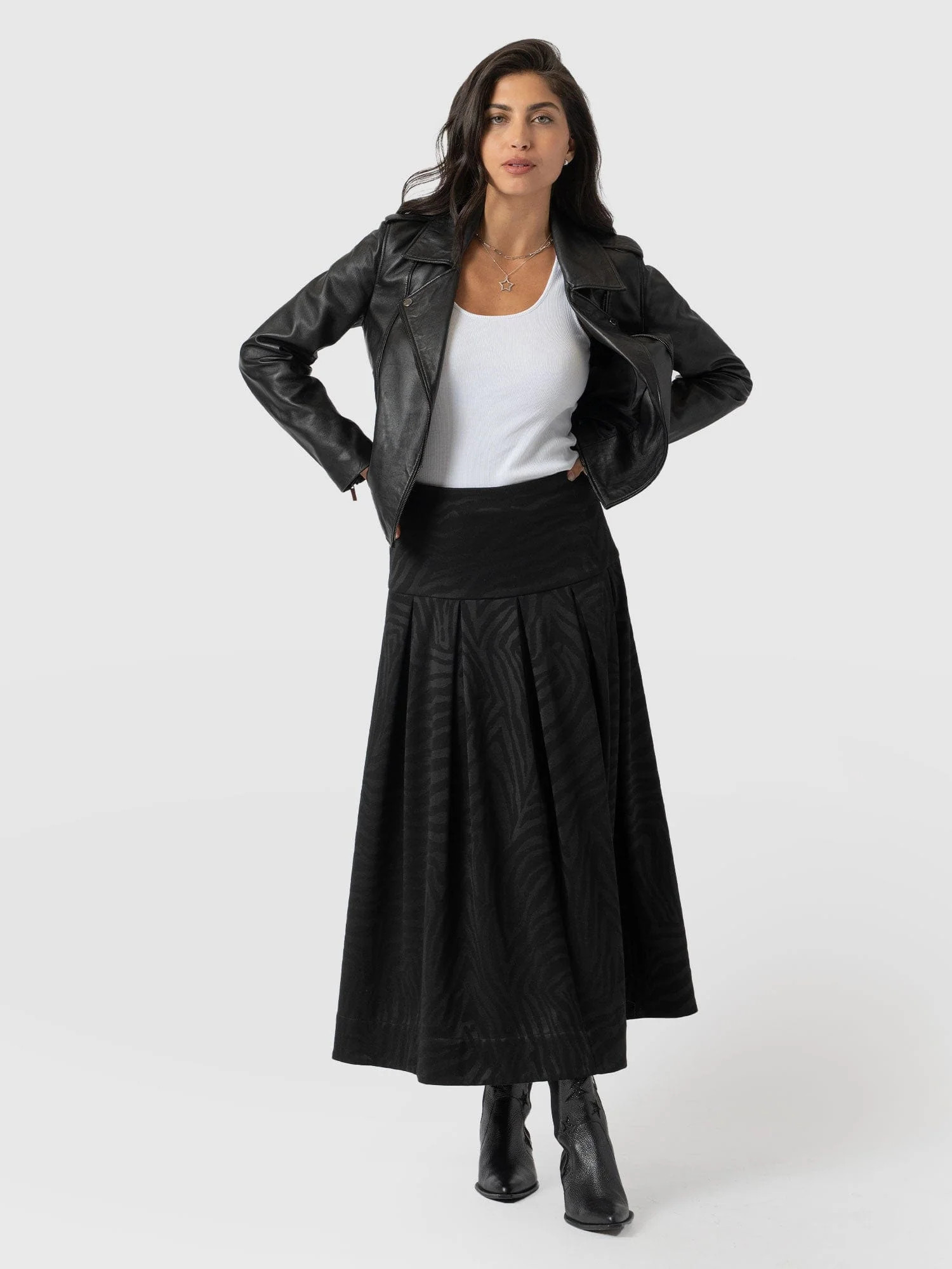 Everly Pleated Skirt - Black Zebra | Saint + Sofia