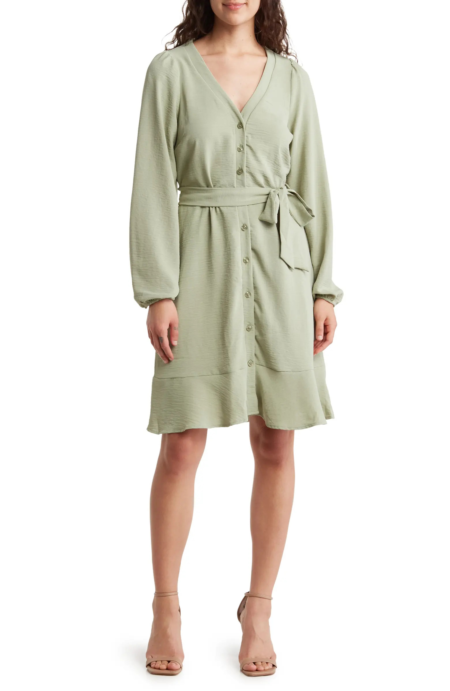 Lucky Brand Balloon Sleeve Tie Waist Button Front Dress | Nordstromrack | Nordstrom Rack