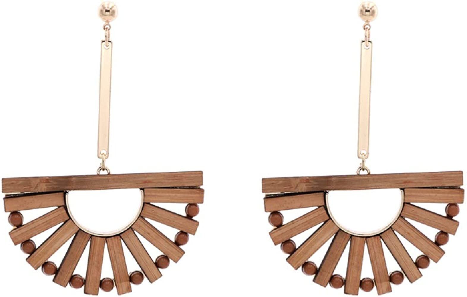 Tiande Fashion Wood Dangle Earrings Fan-Shaped Bamboo Needle Earrings Bohemian Personality Jewelry f | Amazon (US)