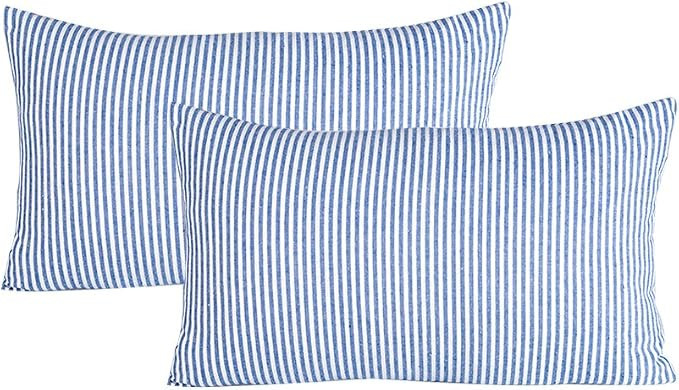 JES&MEDIS Set of 2 Pillowcase Cotton Striped Home Decorative Rectangular Throw Pillow Covers Cush... | Amazon (US)
