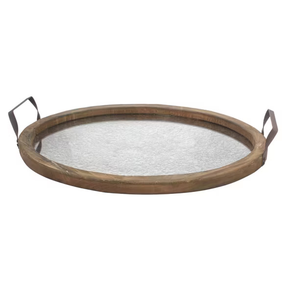 Oval Rustic Wooden Tray with Distressed Mirror - Stonebriar | Target