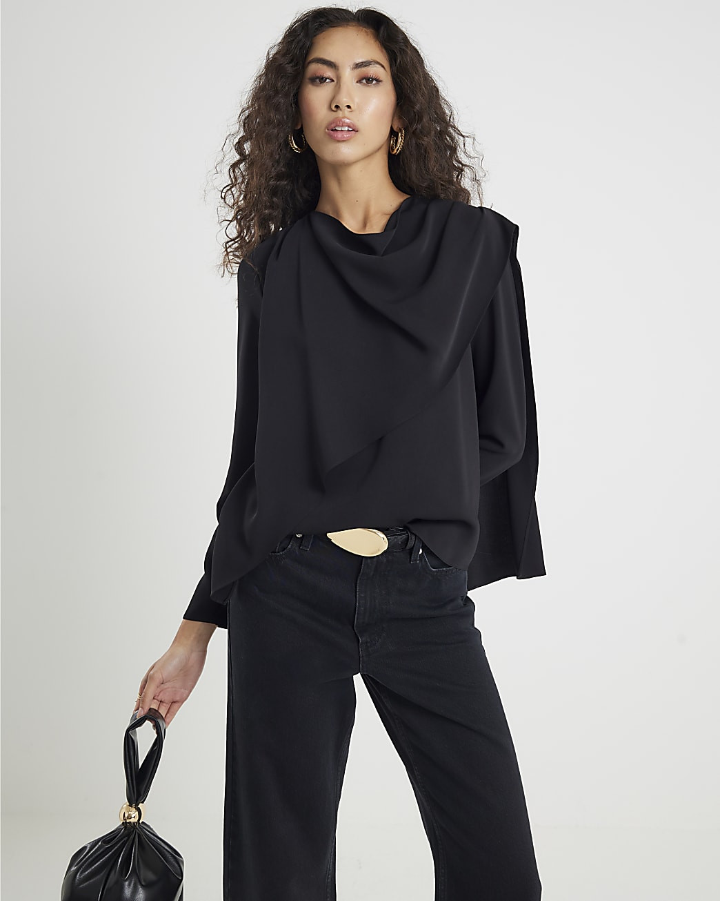 Black Cowl Neck Drape Blouse | River Island UK & IE