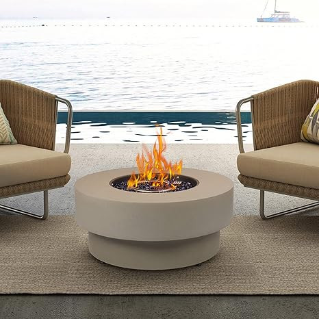 BADE Home Propane Outdoor Fire Pit Table, Flint & Concrete Look 33-inch Round Patio Gas Fire Tabl... | Amazon (US)