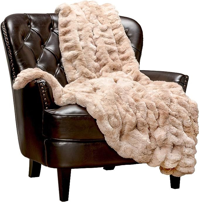 Chanasya Ruched Royal Faux Fur Throw Blanket - Fuzzy Plush Elegant Blanket for Sofa Chair Couch a... | Amazon (US)