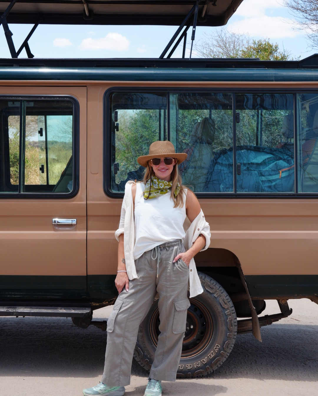 Safari look 1 out of 2!
I think out of all the safari clothes I brought, these pants were my favorite. They were extremely comfortable, have a stretchy waist band and you can tighten them with a drawstring. The hat was also such a great purchase! 

#LTKTravel