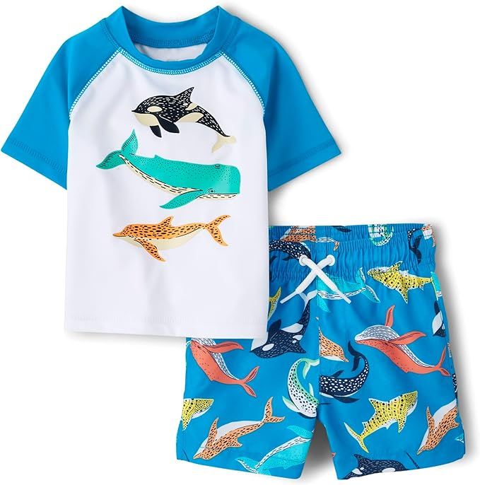 The Children's Place Boys' and Toddler Swim Trunk and Short Sleeve Rashguard 2-Piece Set | Amazon (US)