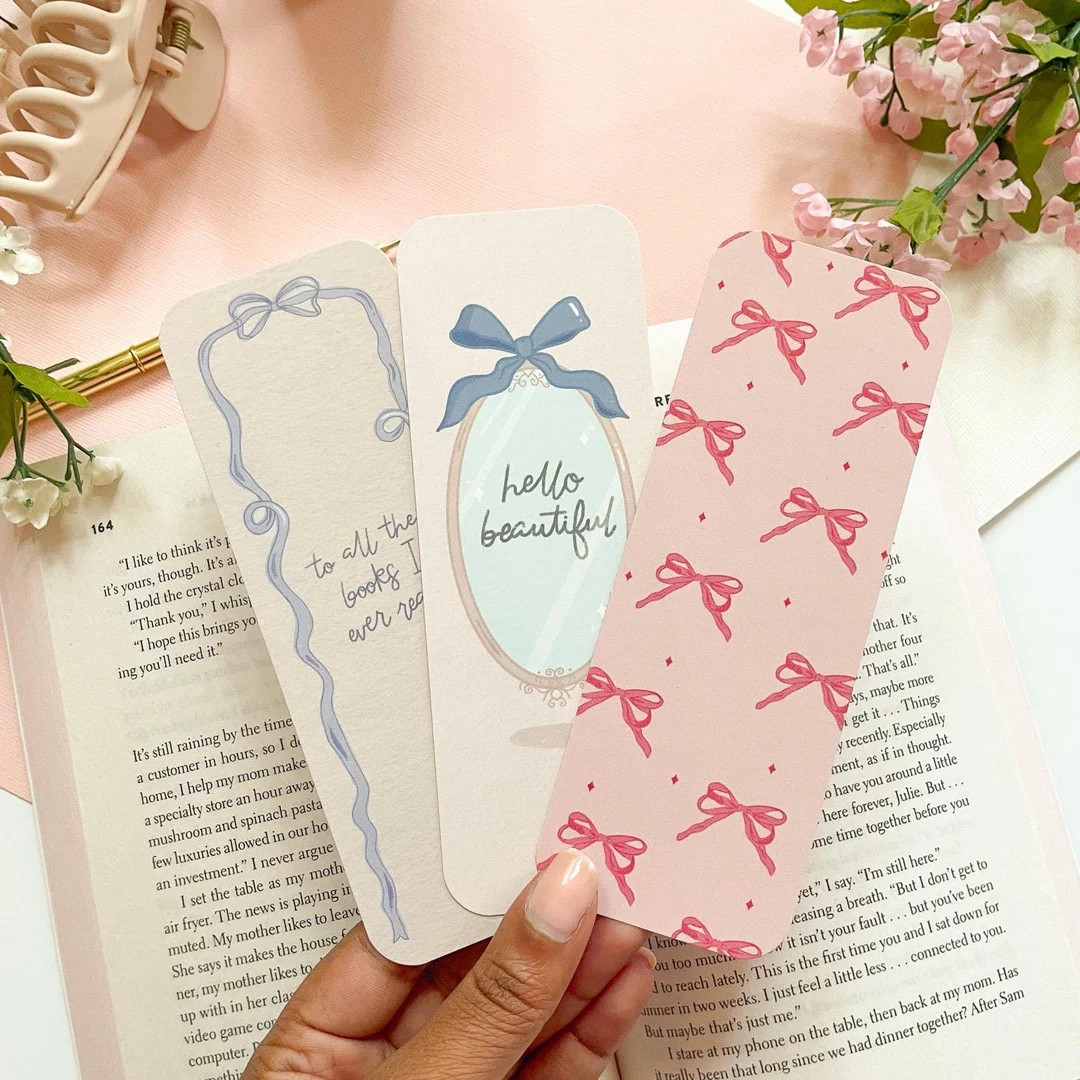 Bow Bookmark Set Pink Bow Coquette Bookmarks, Double-sided Bookmarks Girly Bright Pink Bookmark, ... | Etsy (US)