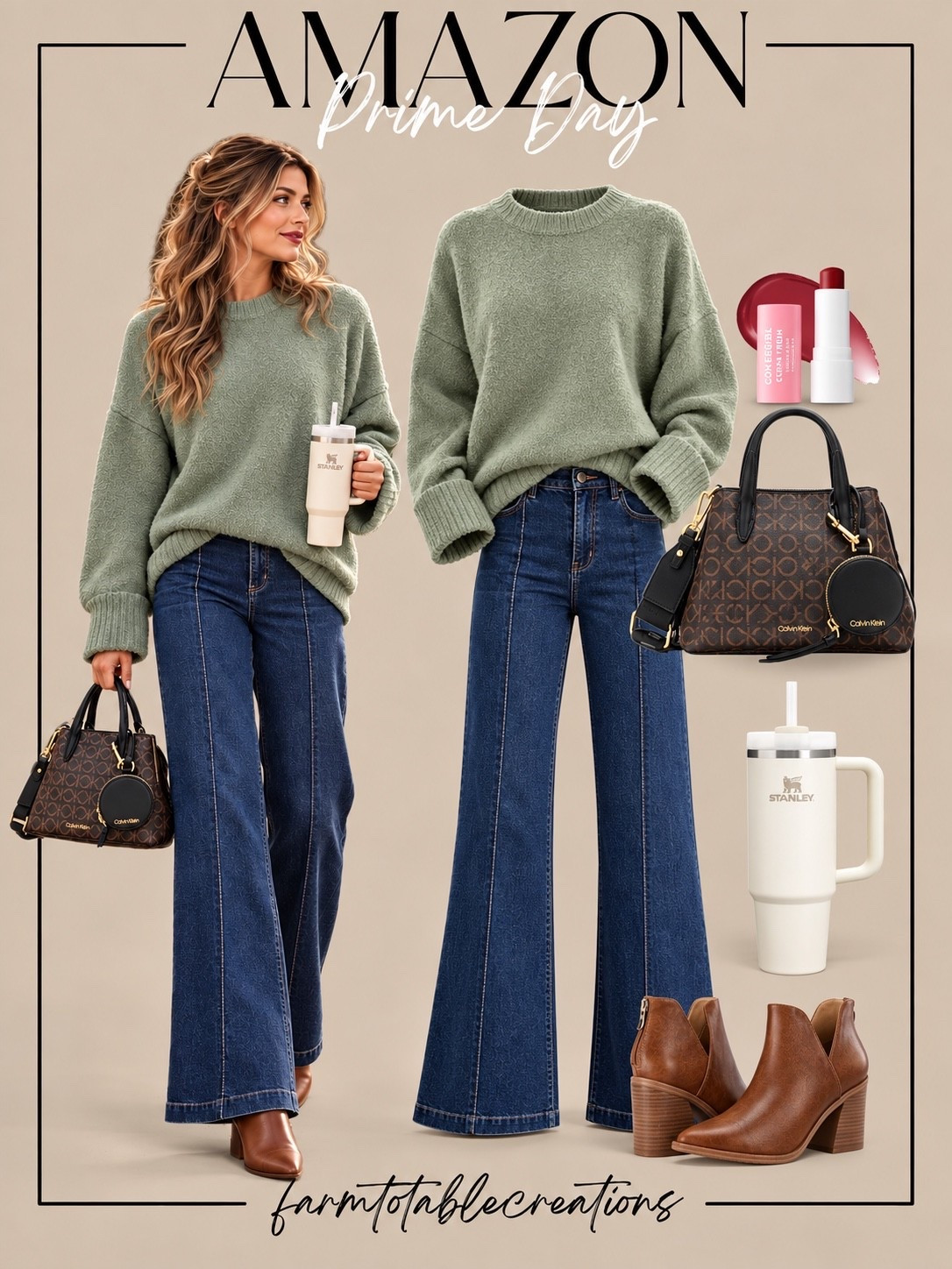 Amazon Prime Day Fall Fashion Deals 🍂🛍️

This Amazon Prime Day outfit is such an easy fall look to wear on repeat. The soft sage sweater paired with dark-wash wide-leg jeans feels cozy and polished, while the cognac ankle boots add the perfect warm seasonal touch.

I love the mix of everyday staples with a few fun extras like the Calvin Klein handbag, Stanley tumbler, and beauty find. It’s a great outfit for errands, lunch, travel days, school pickup, or a casual weekend out.

Follow @farmtotablecreations on Instagram for more cozy home finds and trending decor.

#LTKStyle #LTKFashion #LTKSaleAlert #PrimeDay #AmazonPrimeDay #PrimeDayDeals #AmazonFashion #AmazonFinds #FallFashion #WideLegJeans #SweaterWeather #CasualFallStyle #AmazonDeals #FallOutfit #AmazonMustHaves