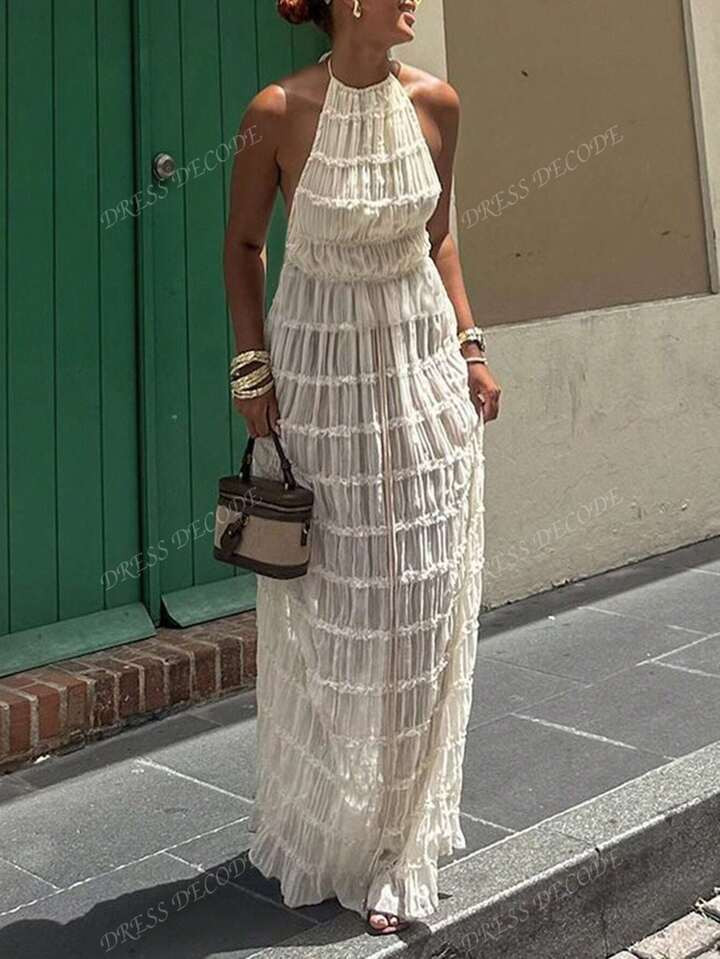 Bohemian Sexy Ruched Long Backless Dress | SHEIN