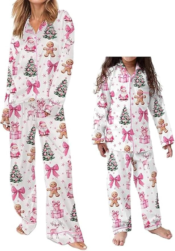Aopwsrlyi Mommy and Me Matching Christmas Pajamas Mom and Daughter Matching Pajamas Satin Silk Ch... | Amazon (US)