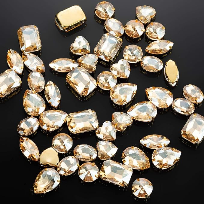 Sew On Rhinestones, Choupee 48PCS Mixed Shapes Flatback Sew On Glass Rhinestone Sewing Claw Rhine... | Amazon (US)