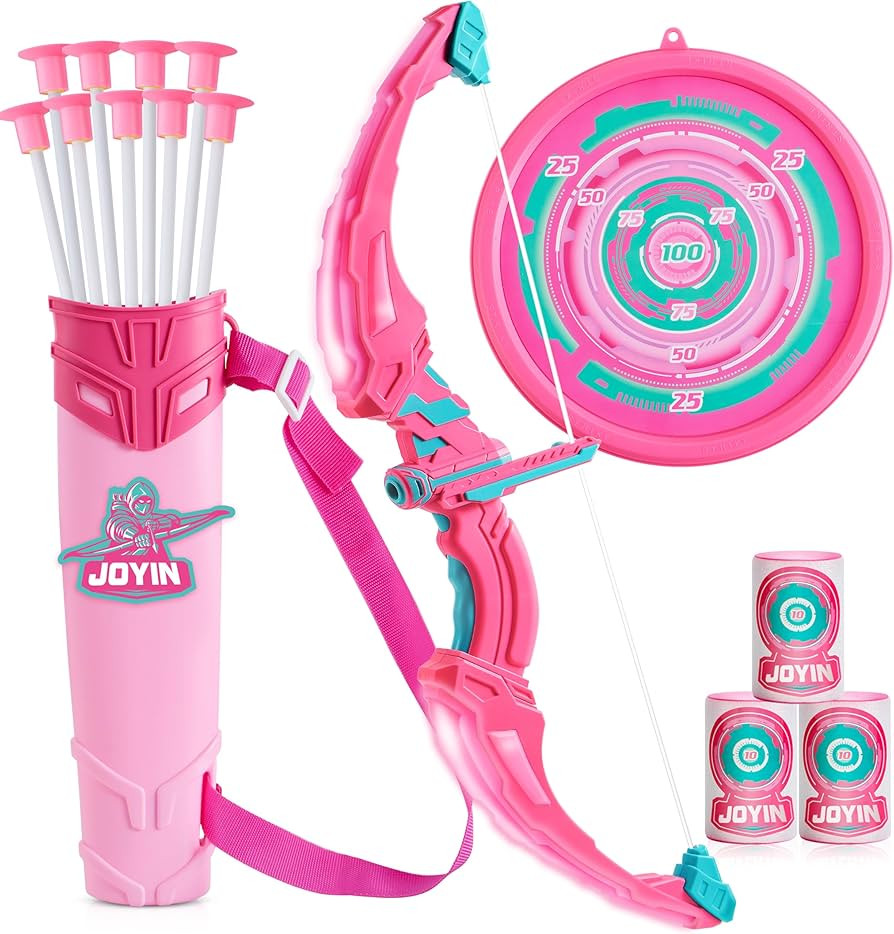 JOYIN Pink Bow and Arrow Set for Girls, LED Light Up Archery Toy Set with 9 Suction Cup Arrows, T... | Amazon (US)