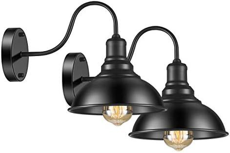 2 Pack Gooseneck Industrial Wall Sconce Matte Black Vintage Wall Light Fixture, Porch Barn Lights... | Amazon (US)