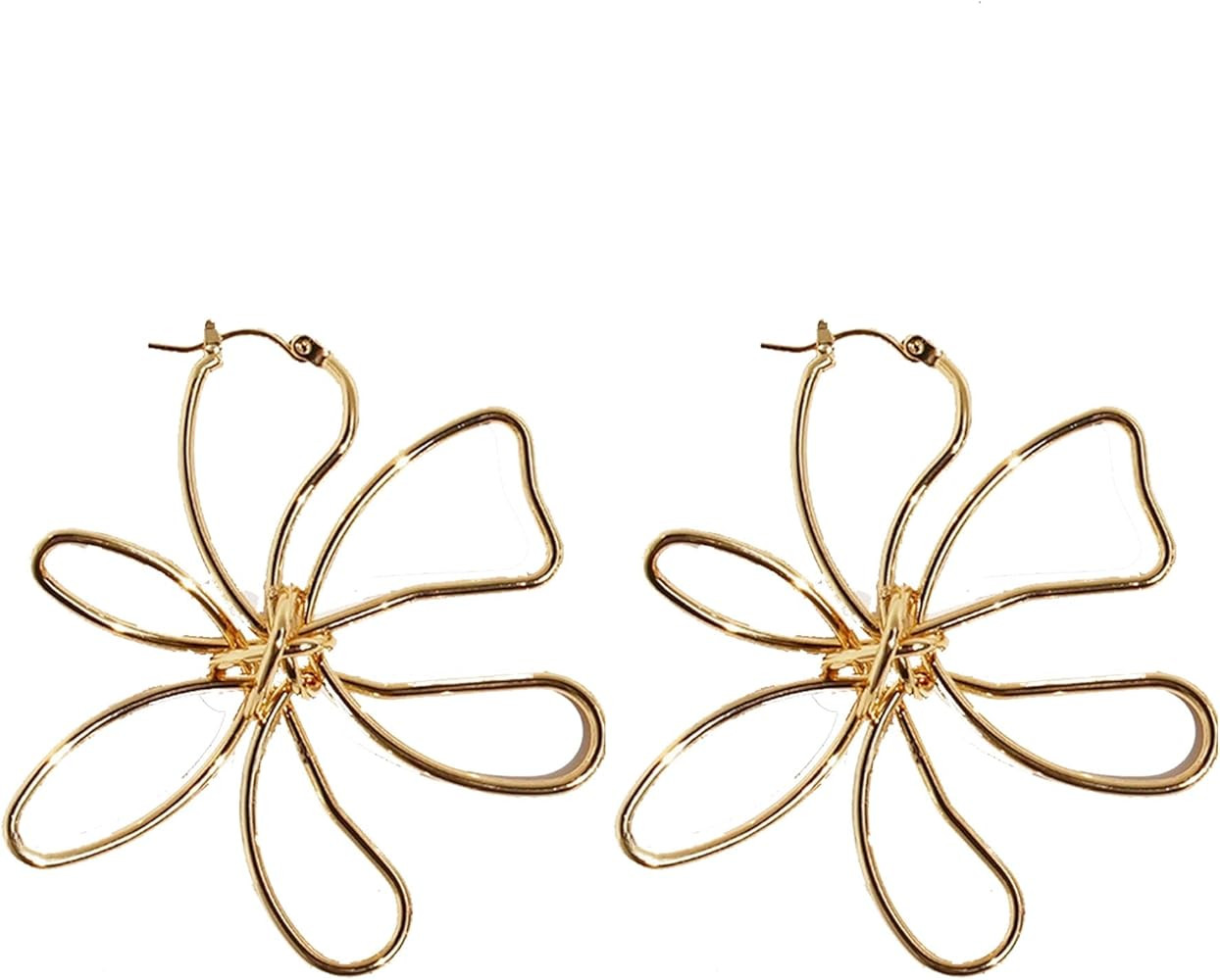 Anmpab Bohemia Large Hollow Flower Hoop Earrings for Women Big Wire Frame Flower Lines Blossom Dr... | Amazon (US)