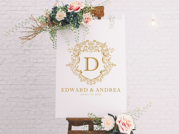 Gold Monogram Crest, Wedding Emblem, Wedding Shield, Shield, Wedding Crest, DIY Wedding Logo, Edi... | Etsy (US)