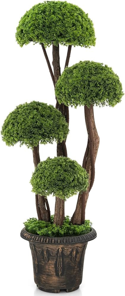 GOFLAME 3 FT Artificial Cypress Topiary Ball Tree, Indoor & Outdoor Fake Boxwood Tree with Rattan... | Amazon (US)