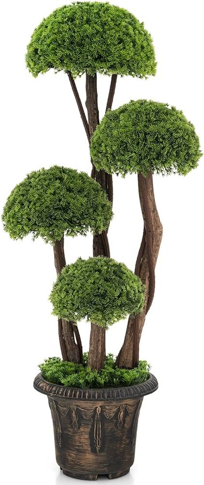 GOFLAME 3 FT Artificial Cypress Topiary Ball Tree, Indoor & Outdoor Fake Boxwood Tree with Rattan... | Amazon (US)