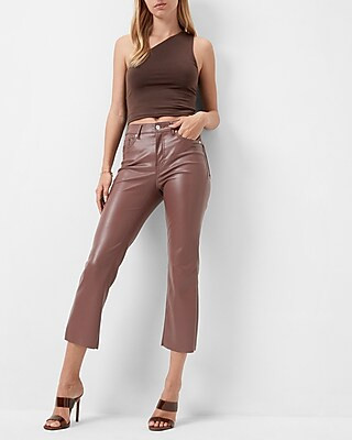 High Waisted Faux Leather Cropped Flare Pant | Express