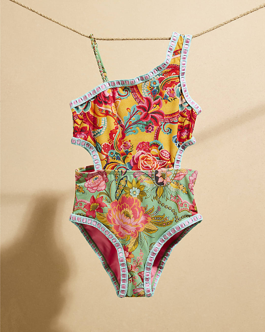 Girls Yellow Floral Del Maar Cut Out Swimsuit | River Island UK & IE