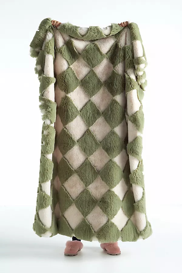 Chella Checkered Faux Fur Throw Blanket | Anthropologie (US)
