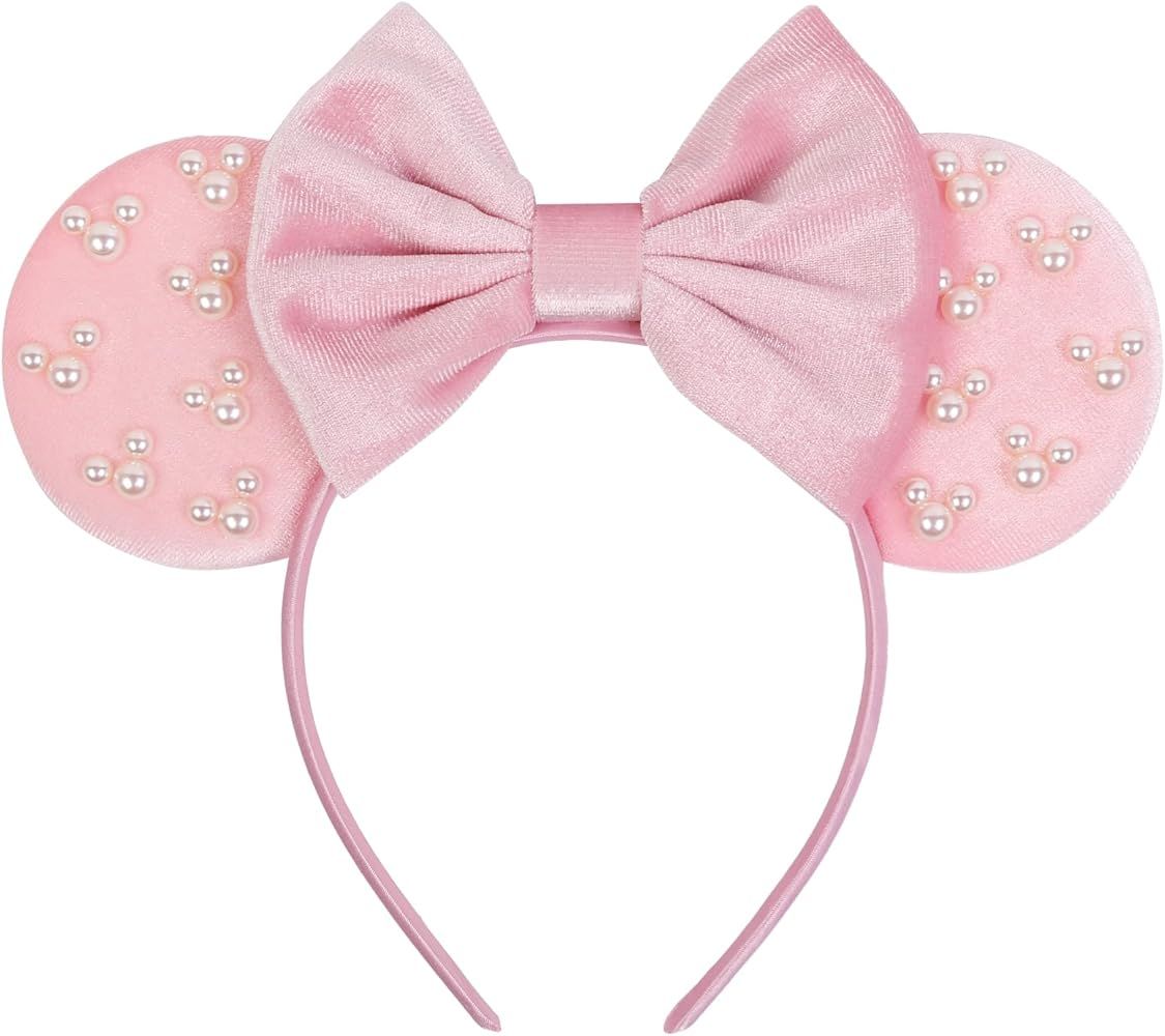 WOVOWOVO Mouse Ears Hair bands for Women Girls Bow Pearl Hairbands Velvet Headband Christmas Cosp... | Amazon (US)