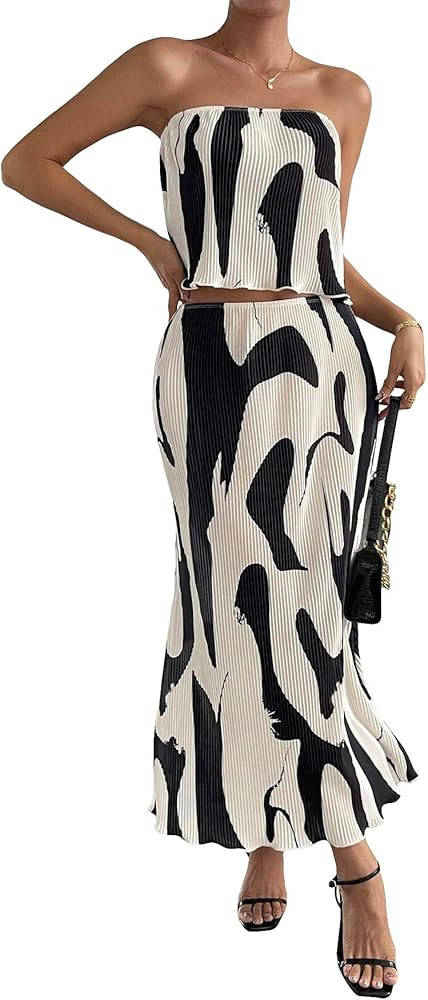 GORGLITTER Women's Summer Maxi Skirt Set 2 Piece Vacation Set Strapless Crop Tube Top and Skirt S... | Amazon (US)