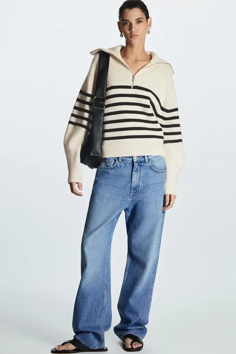 KNITTED HALF-ZIP SWEATER - WHITE - Tops - COS | COS (US)