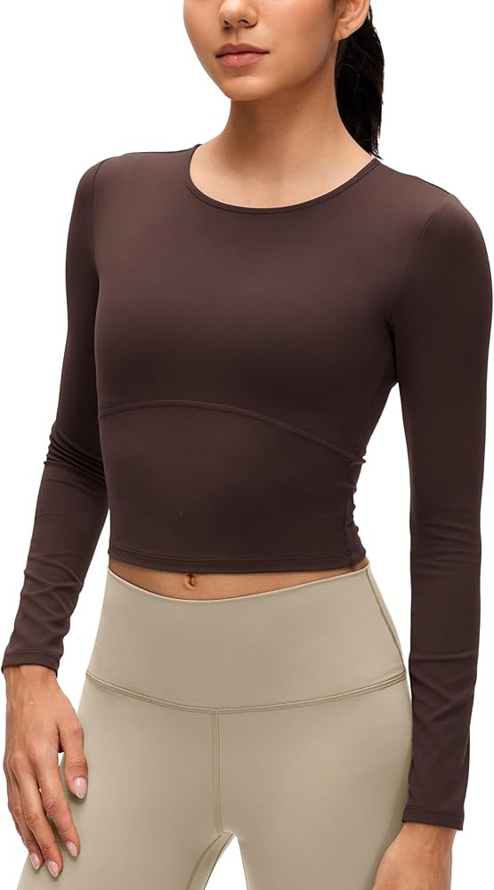 CRZ YOGA Butterluxe Scoop Neck Long Sleeve Shirts for Women - Workout Athletic Casual Tops Crop S... | Amazon (US)