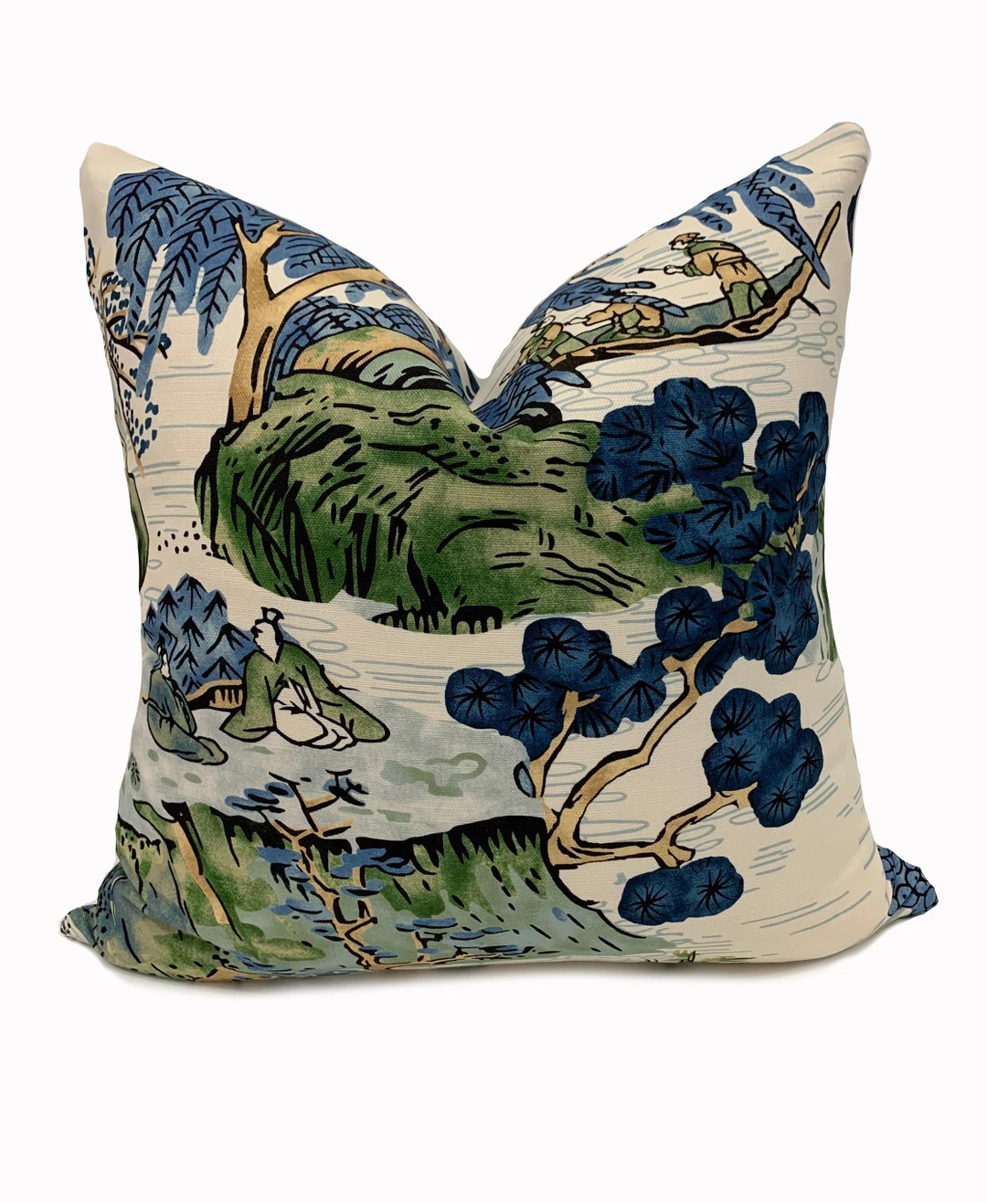 Thibaut Asian Scenic Dynasty Collection Blue and Green Cushion Cover Pillow Cover Double Sided - ... | Etsy (US)