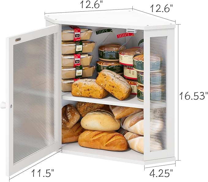 Corner Bread Box for Kitchen Counter, Bamboo Wood Large Capacity Bread Storage Bin with Acrylic W... | Amazon (US)