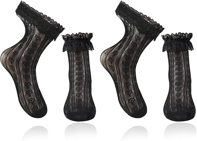 Sheer Ruffle Socks Womens Heart Pattern Mesh Socks with Lace Cuff, Cute Frilly Sock for Skirts an... | Amazon (US)