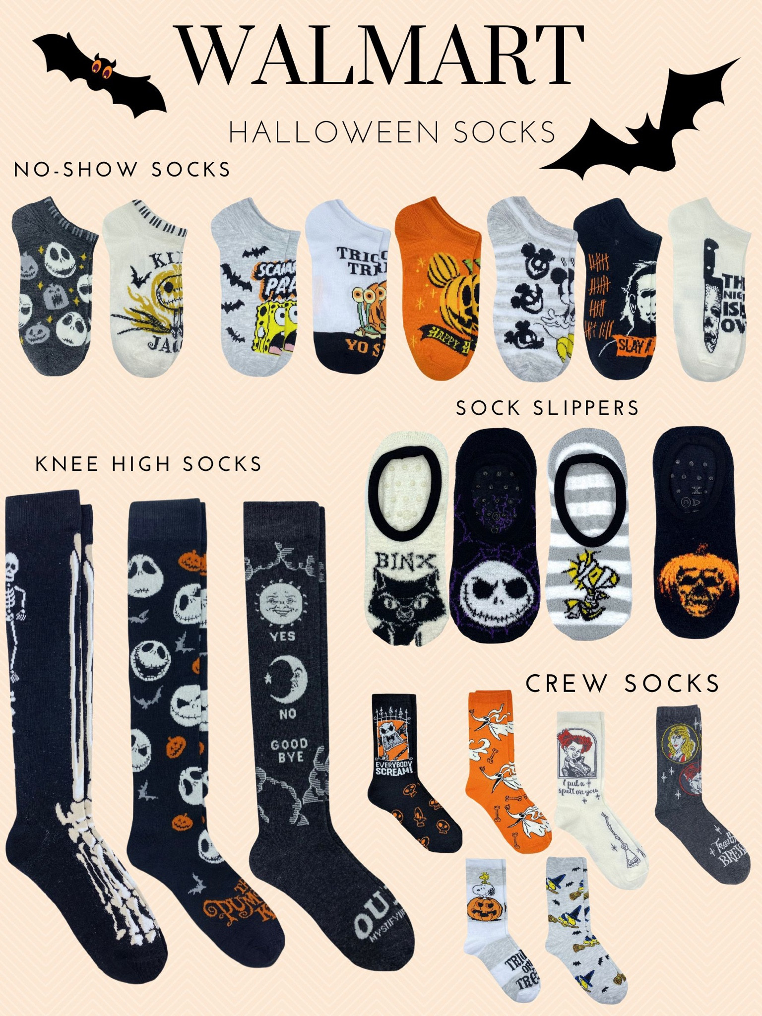 Halloween Socks at Walmart all under $4 hocus pocus socks. Jack skeleton socks. Snoopy socks. Halloween

#LTKfamily #LTKSeasonal #LTKHalloween