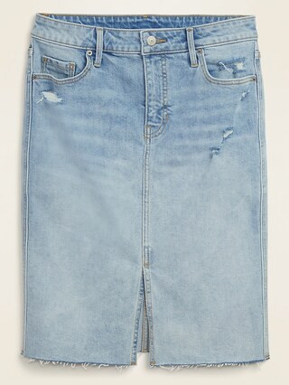High-Waisted Distressed Midi Jean Skirt for Women | Old Navy (US)