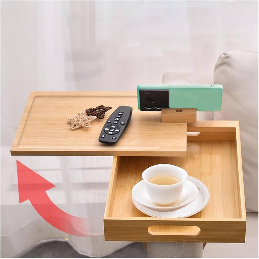 Bamboo Couch Arm Tray Sofa arm Tray Table Foldable Couch Arm Table with 360° Phone Holder to Org... | Amazon (US)