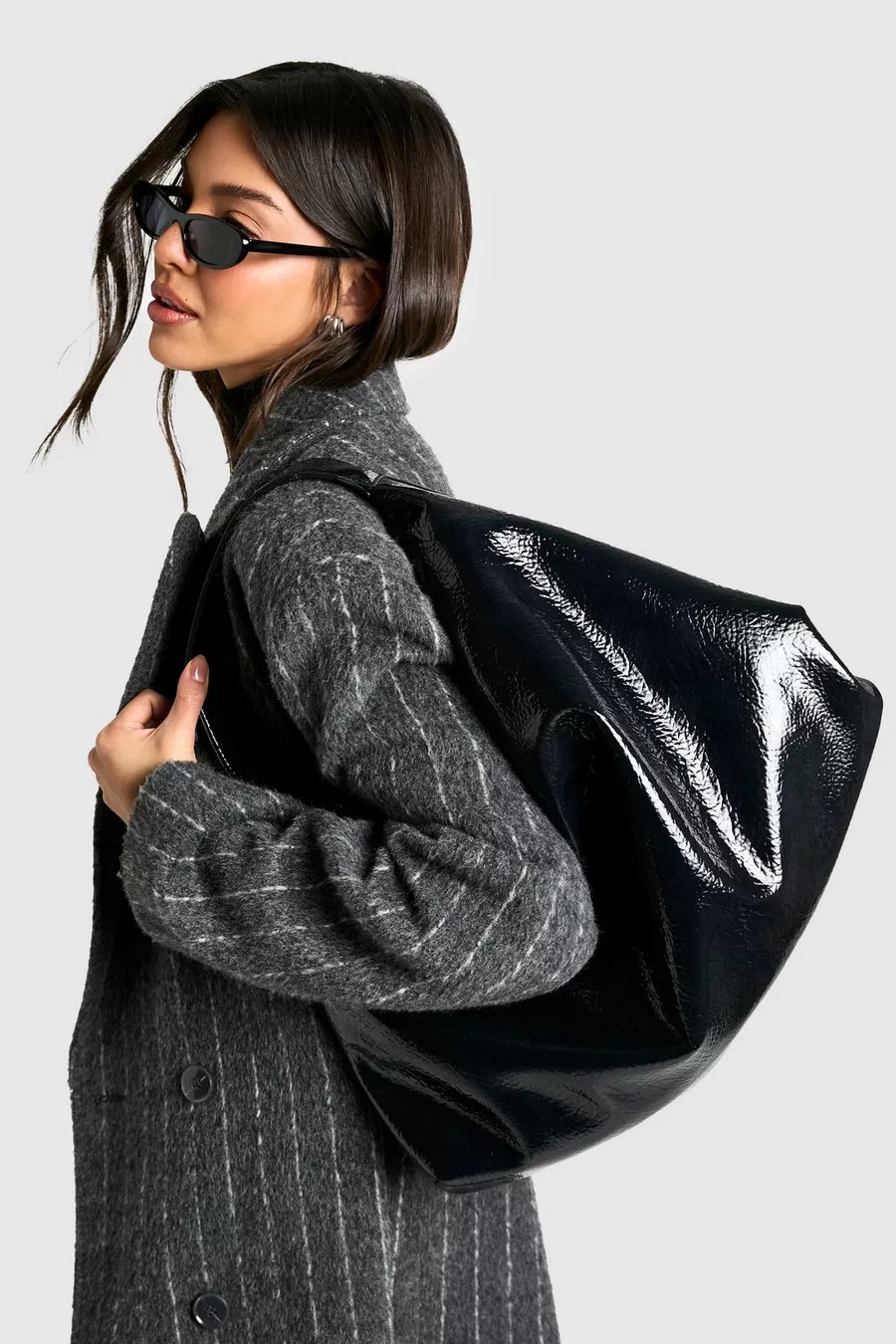 Textured Patent Slouchy Shoulder Bag | boohoo (US & Canada)