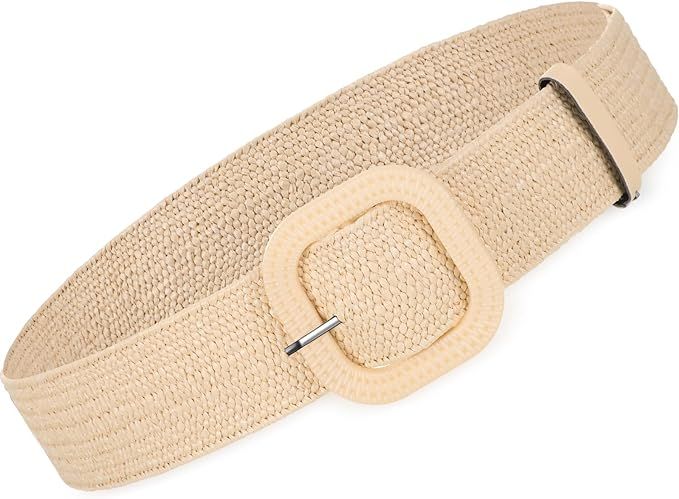 Syhood Women Straw Woven Belt Elastic Rattan Waist Belt Stretch Boho Dress Braided Belt Raffia Be... | Amazon (US)