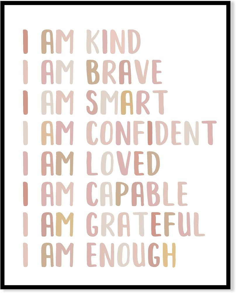 I Am Kind I Am Brave I Am Smart Affirmations Inspirational Quotes Wall Art Prints, Playroom Wall ... | Amazon (US)
