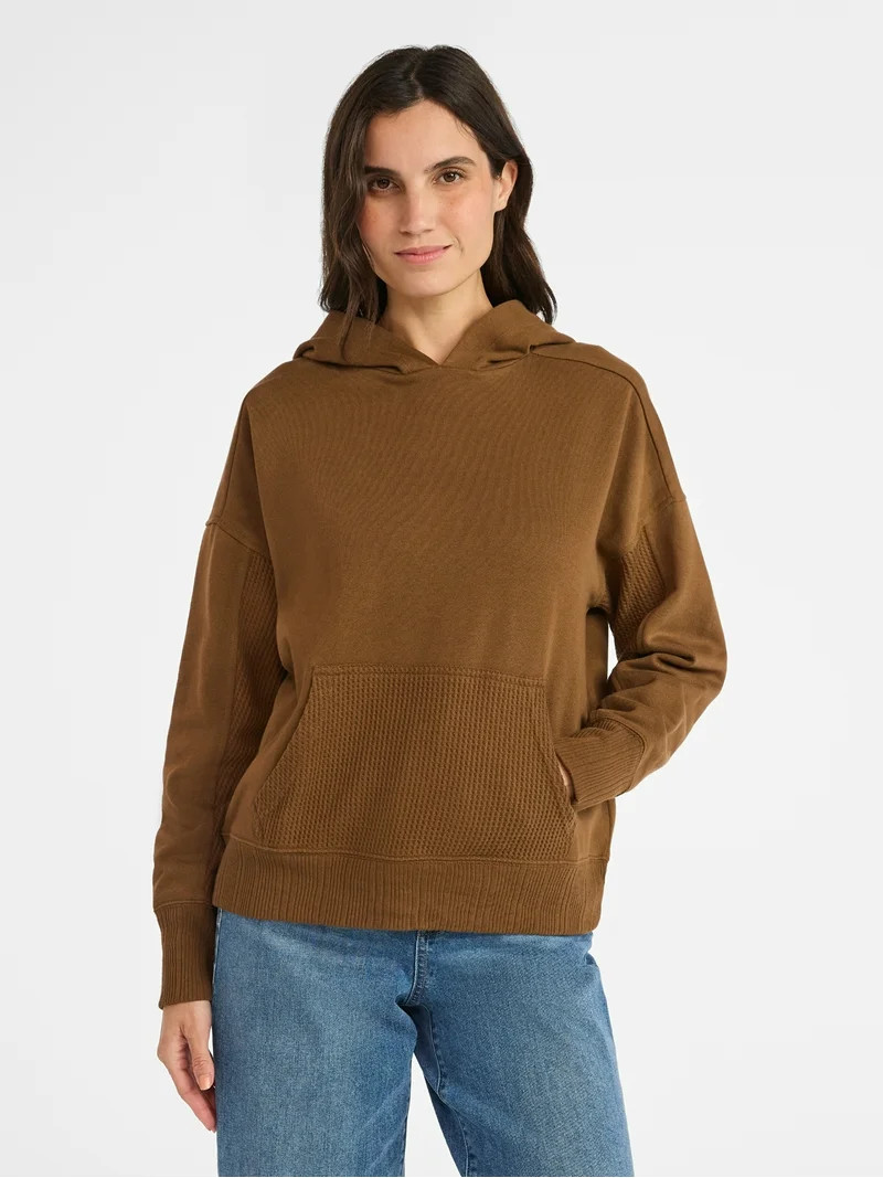 Time and Tru Waffle Pocket Mixed Media Hoodie, Size XS-XXXL | Walmart (US)