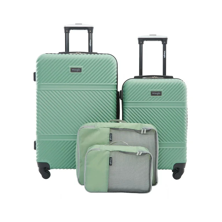 Wrangler 4 Pc Hardside Spinner Luggage Set with 20" & 25" Suitcases and Packing Cubes, Green | Walmart (US)