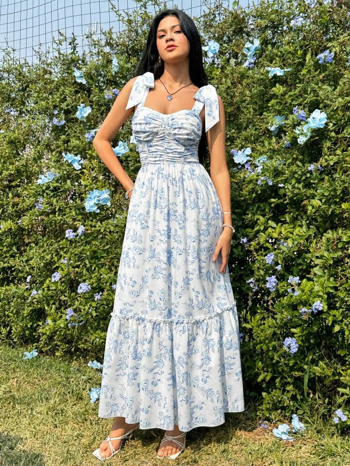 SHEIN WYWH Women'S Floral Print Pleated Cami Dress Cottagecore Dress | SHEIN