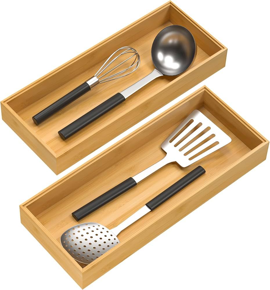 VeyFey Bamboo Drawer Organizer, Stackable Utensil Organizer for Kitchen, Bamboo Storage Box Wood ... | Amazon (US)