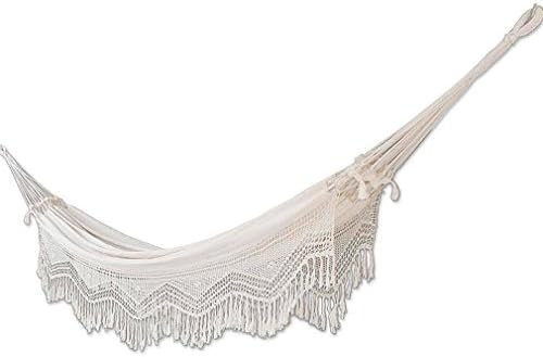 NOVICA Handmade Brazilian Natural Ecru Cotton 2 Person Hand Woven Hammock with Crochet Fringe, 'M... | Amazon (CA)