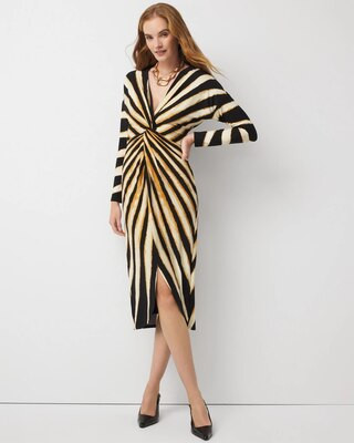 Sunburst Front Twist Midi Dress | White House Black Market