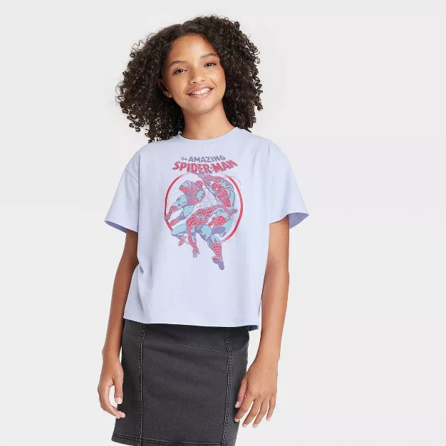 Girls' Spider-Man Boxy Short Sleeve Graphic T-Shirt - art class™ Light Blue | Target