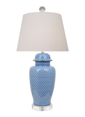 Table Lamp - Porcelain Blue White Fish Scale Temple Jar Lamp 29"H 18"W - 150Watt | eBay US